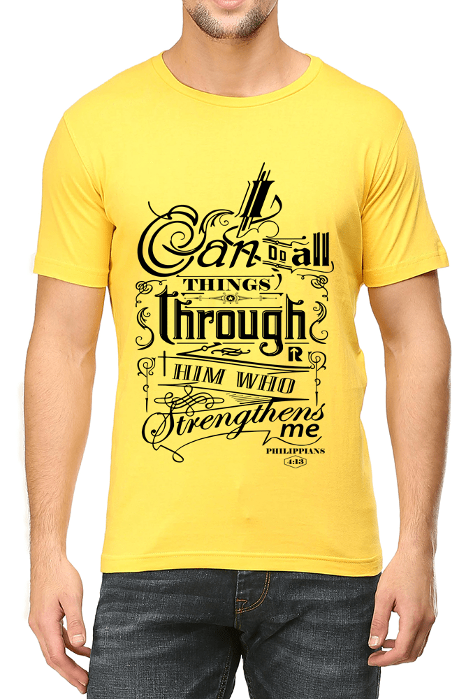 Living Words Men Round Neck T Shirt S / Yellow I can do all things - Christian T-Shirt