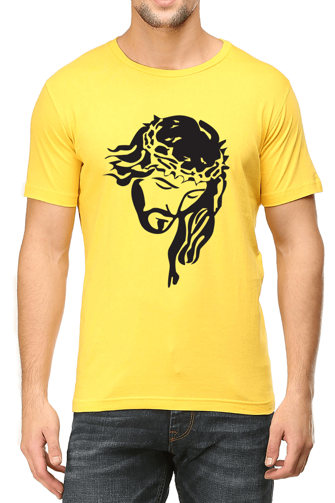 Living Words Men Round Neck T Shirt S / Yellow Jesus Christ - Christian T-Shirt