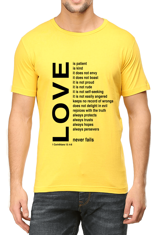 Living Words Men Round Neck T Shirt S / Yellow Love - Christian T-Shirt