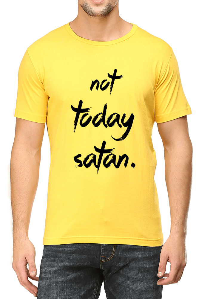 Living Words Men Round Neck T Shirt S / Yellow Not Today Satan - Christian T-Shirt
