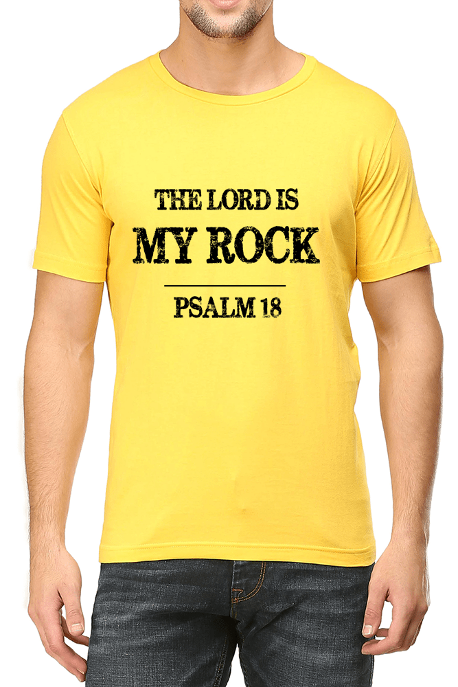 Living Words Men Round Neck T Shirt S / Yellow The Lord is my Rock - Psalm 18 - Christian T-Shirt