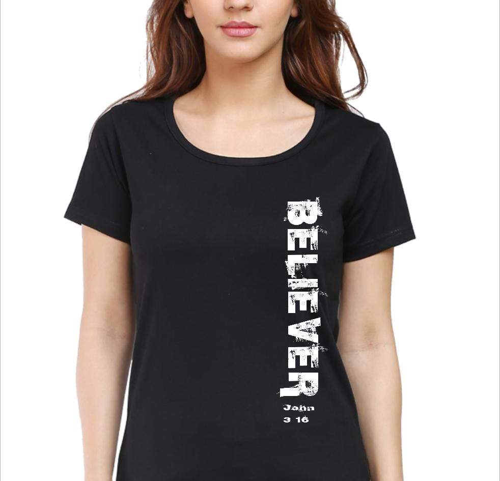 Living Words Women Round Neck T Shirt S / Black Believer - Christian T-Shirt