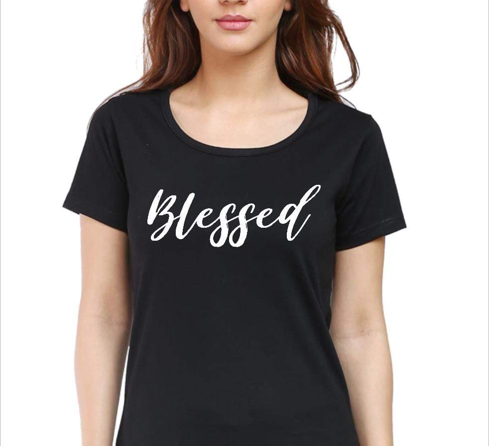 Living Words Women Round Neck T Shirt S / Black Blessed - Christian-T-Shirt