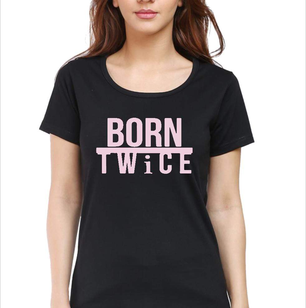 Living Words Women Round Neck T Shirt S / Black Born twice - Christian T-Shirt