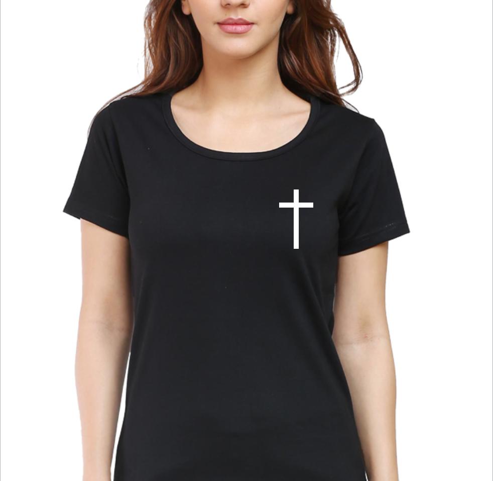 Living Words Women Round Neck T Shirt S / Black Cross - Christian T-Shirt