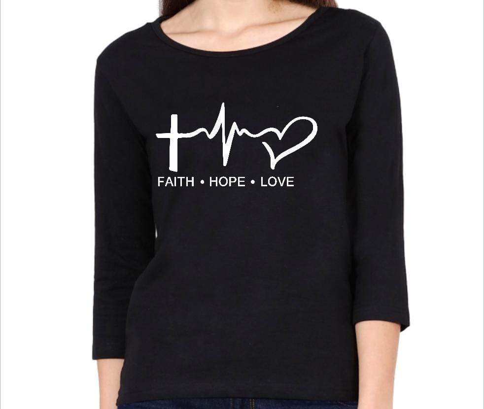 Living Words Women Round Neck T Shirt S / Black Faith Hope Love