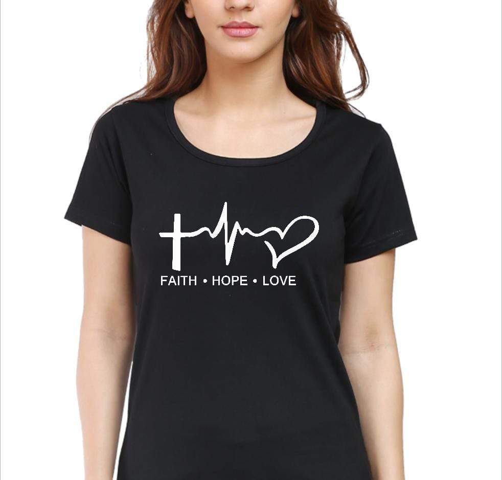 Living Words Women Round Neck T Shirt S / Black Faith Hope Love - Christian T-Shirt