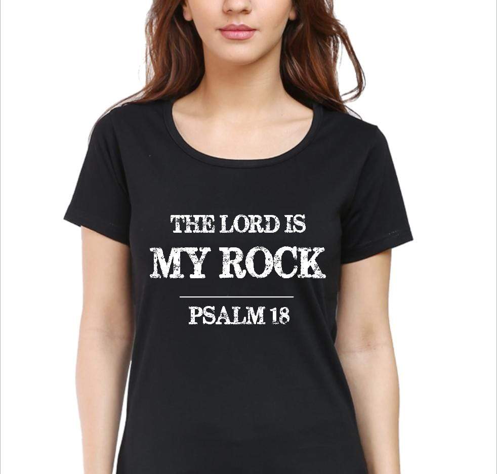 Living Words Women Round Neck T Shirt S / Black The Lord is my Rock - Psalm 18 - Christian T-Shirt