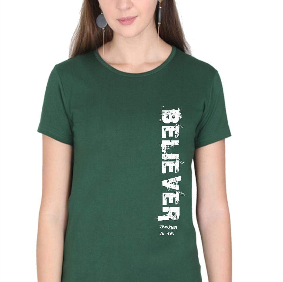 Living Words Women Round Neck T Shirt S / Green Believer - Christian T-Shirt