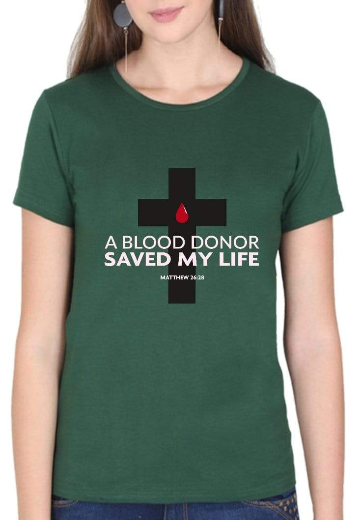 Living Words Women Round Neck T Shirt S / Green Blood Donor - Christian T-Shirt