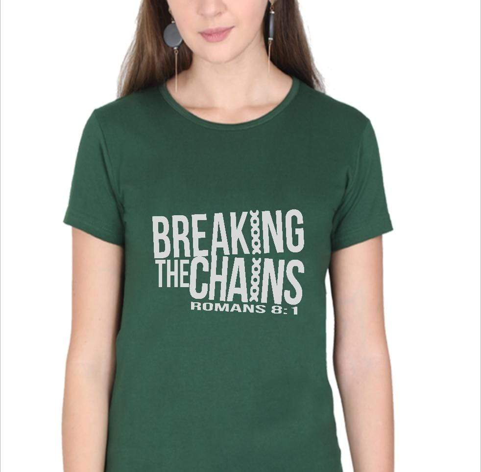 Living Words Women Round Neck T Shirt S / Green Breaking the chains - Christian T-Shirt