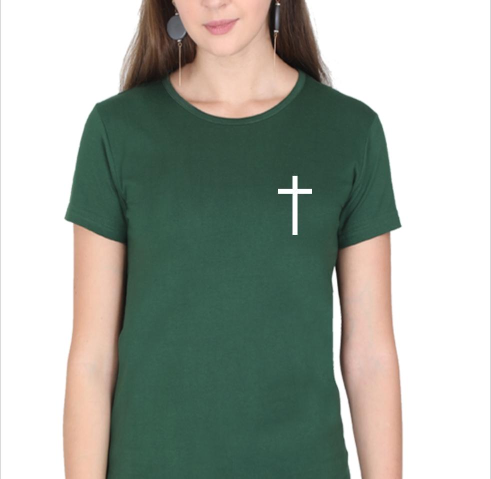 Living Words Women Round Neck T Shirt S / Green Cross - Christian T-Shirt