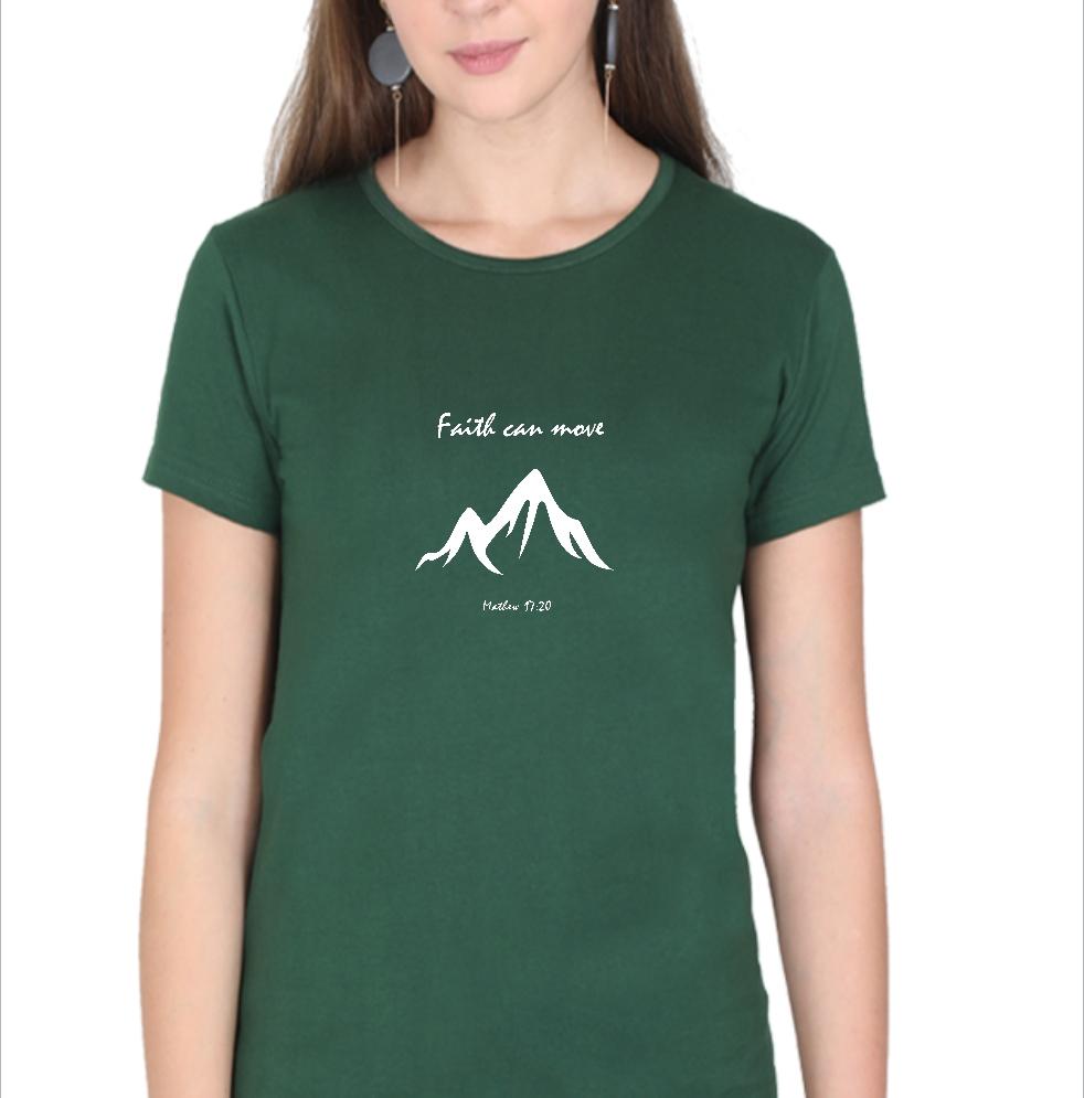 Living Words Women Round Neck T Shirt S / Green Faith can Move - Christian T-Shirt