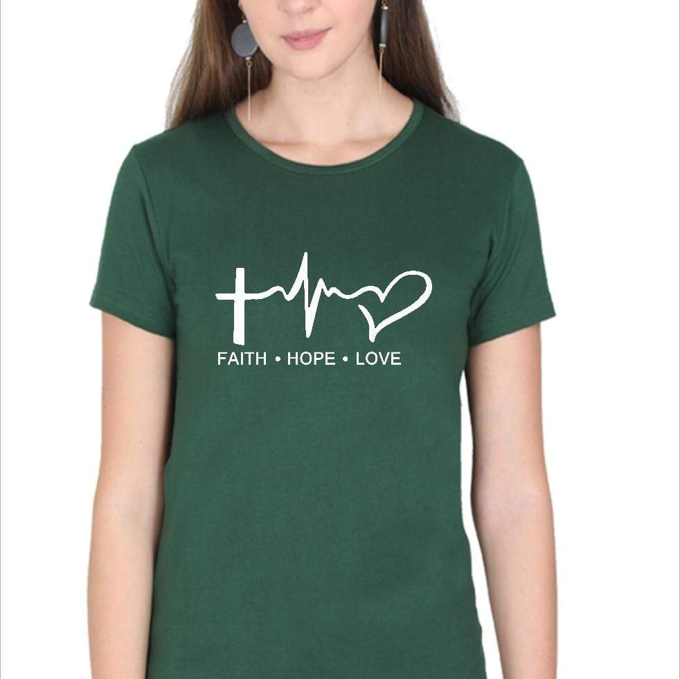 Living Words Women Round Neck T Shirt S / Green Faith Hope Love - Christian T-Shirt