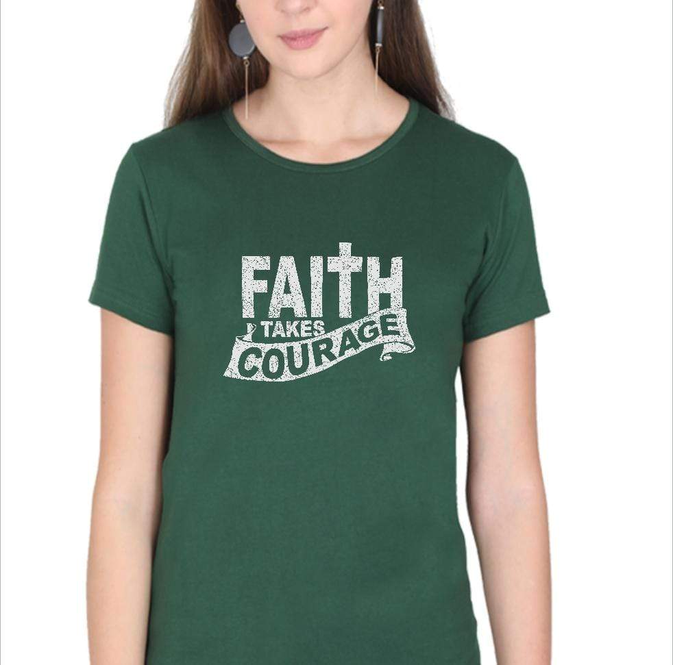 Living Words Women Round Neck T Shirt S / Green Faith takes courage - Christian T-Shirt