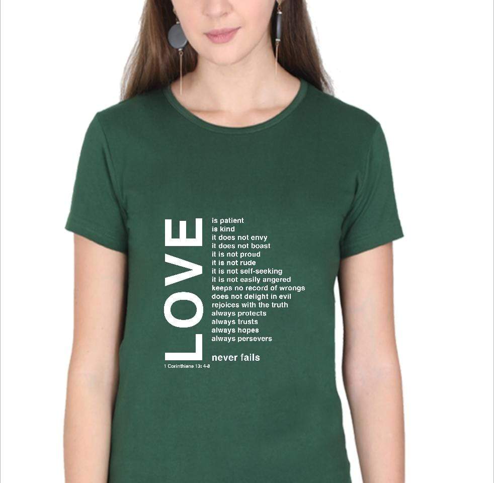 Living Words Women Round Neck T Shirt S / Green Love - Christian T-Shirt