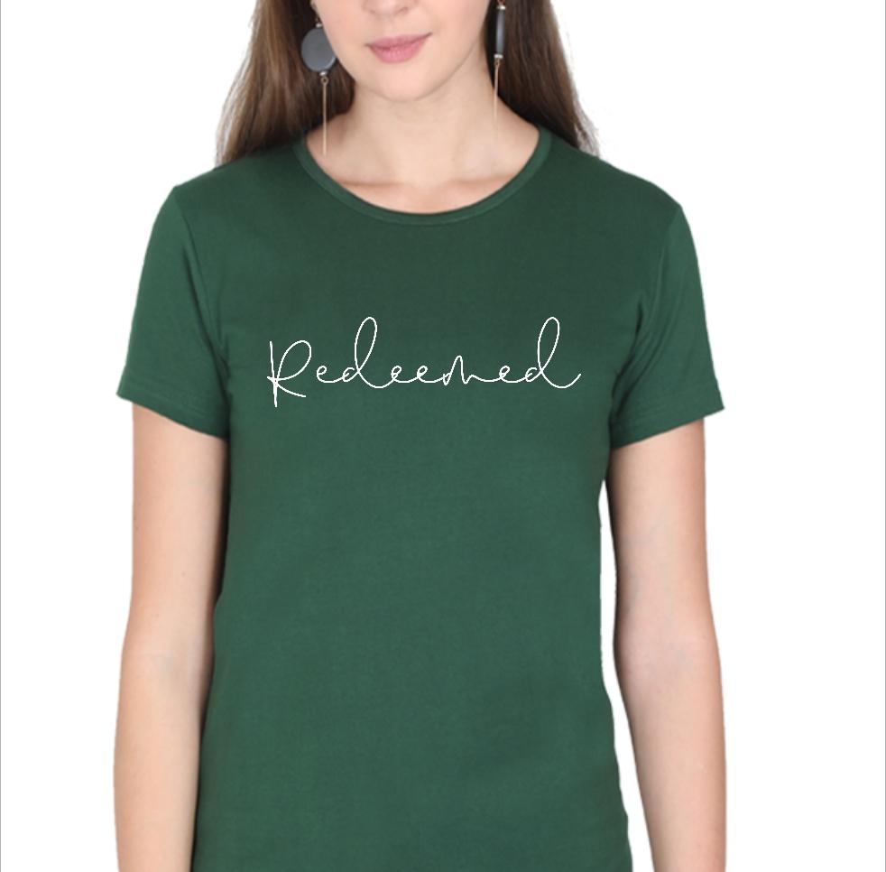 Living Words Women Round Neck T Shirt S / Green Redeemed - Christian T-Shirt