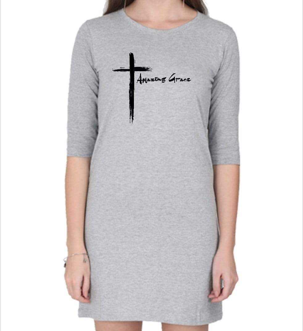 Living Words Women Round Neck T Shirt S / Grey Amazing Grace - Cross