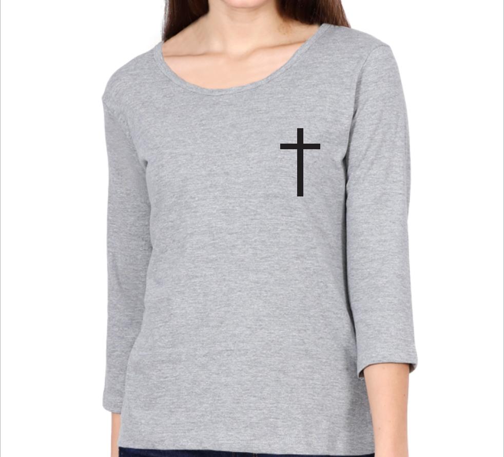 Living Words Women Round Neck T Shirt S / Grey Cross