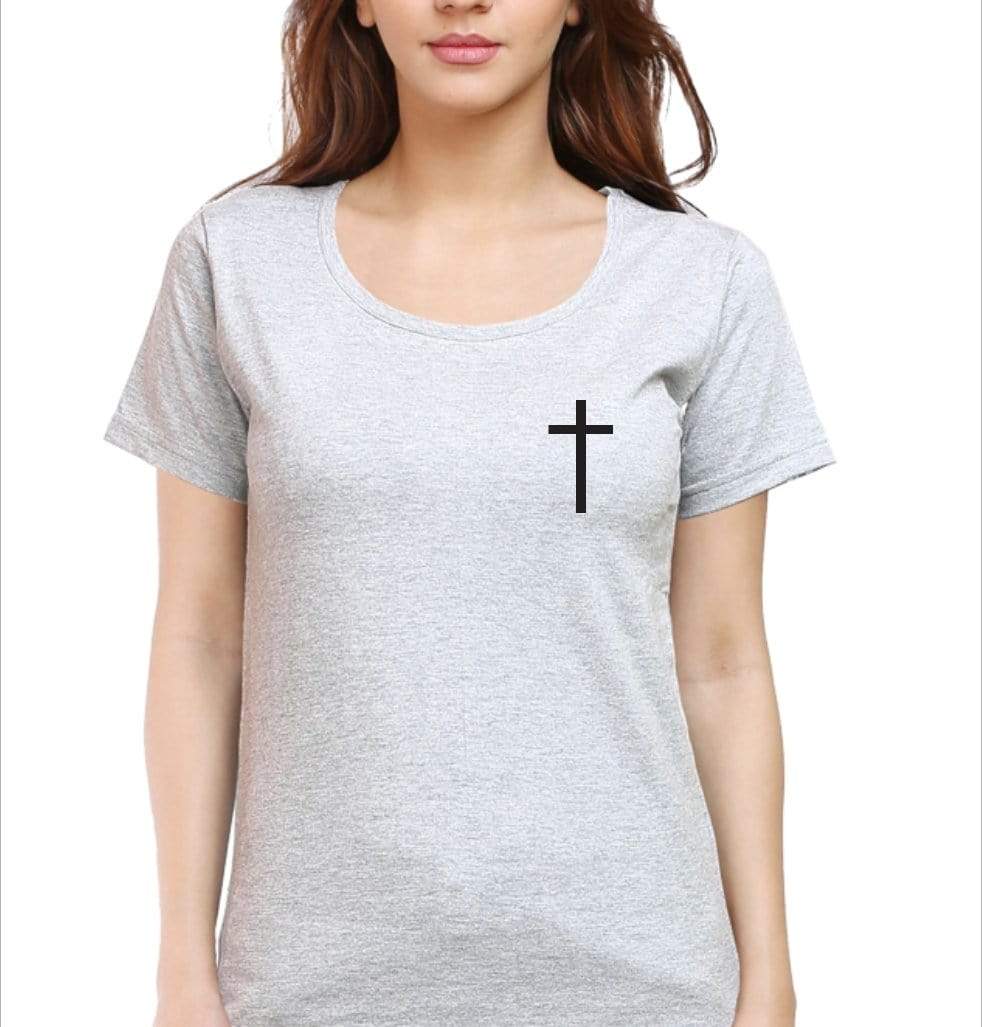 Living Words Women Round Neck T Shirt S / Grey Cross - Christian T-Shirt