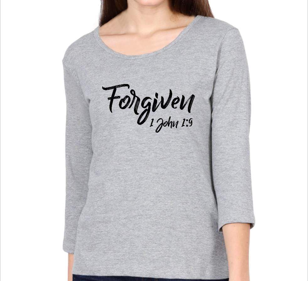 Living Words Women Round Neck T Shirt S / Grey Forgiven 1 John 1:9