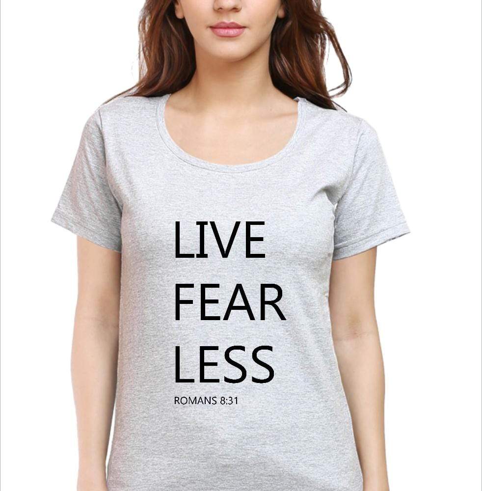 Living Words Women Round Neck T Shirt S / Grey Live Fear Less - Christian T-Shirt