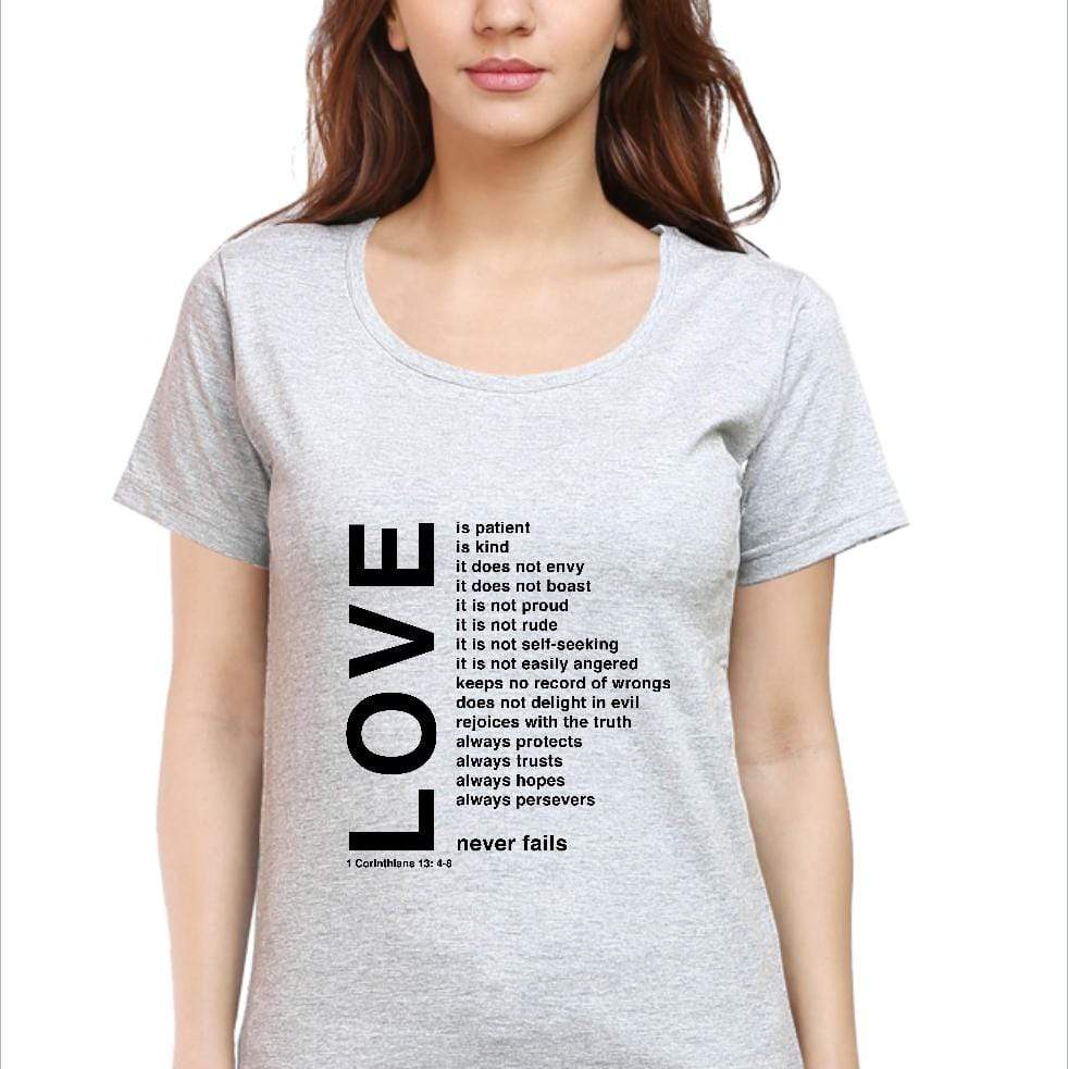Living Words Women Round Neck T Shirt S / Grey Love - Christian T-Shirt
