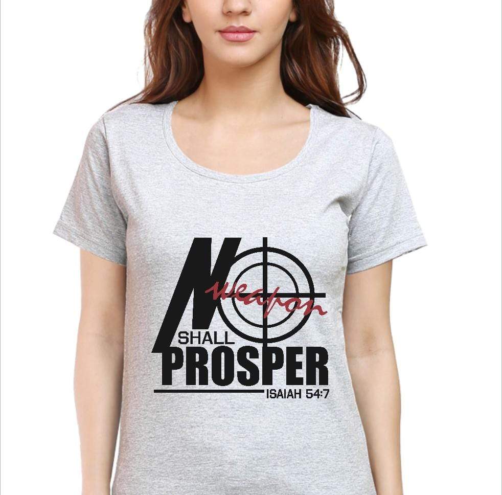 Living Words Women Round Neck T Shirt S / Grey No weapon shall prosper - Christian T-Shirt