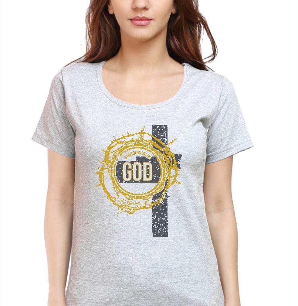 Living Words Women Round Neck T Shirt S / Grey Standing with God - Christian T-Shirt