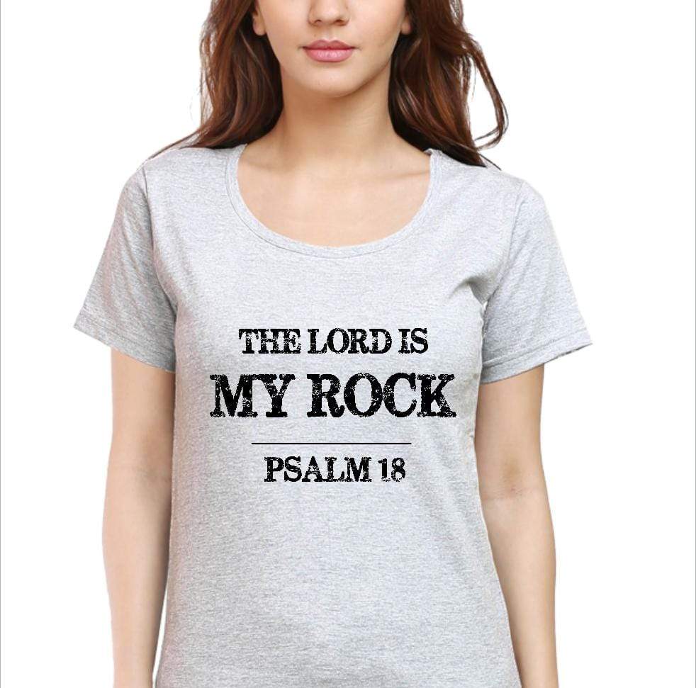 Living Words Women Round Neck T Shirt S / Grey The Lord is my Rock - Psalm 18 - Christian T-Shirt