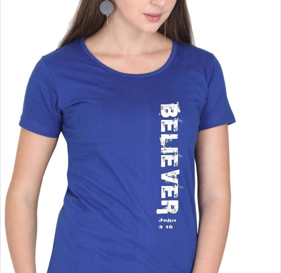 Living Words Women Round Neck T Shirt S / Light Blue Believer - Christian T-Shirt