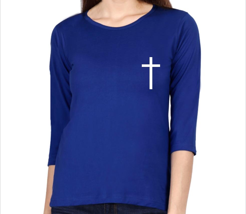 Living Words Women Round Neck T Shirt S / Light Blue Cross