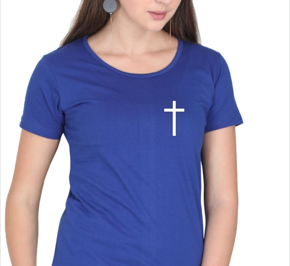 Living Words Women Round Neck T Shirt S / Light Blue Cross - Christian T-Shirt