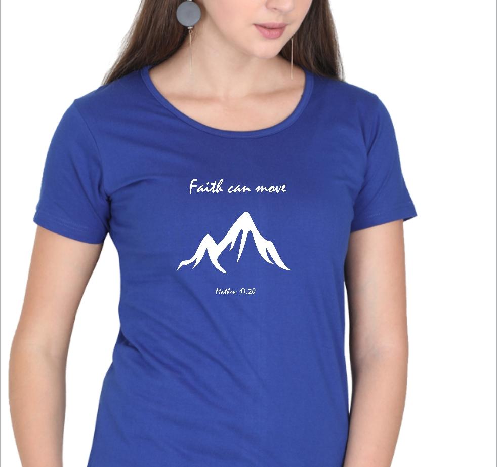 Living Words Women Round Neck T Shirt S / Light Blue Faith can Move - Christian T-Shirt