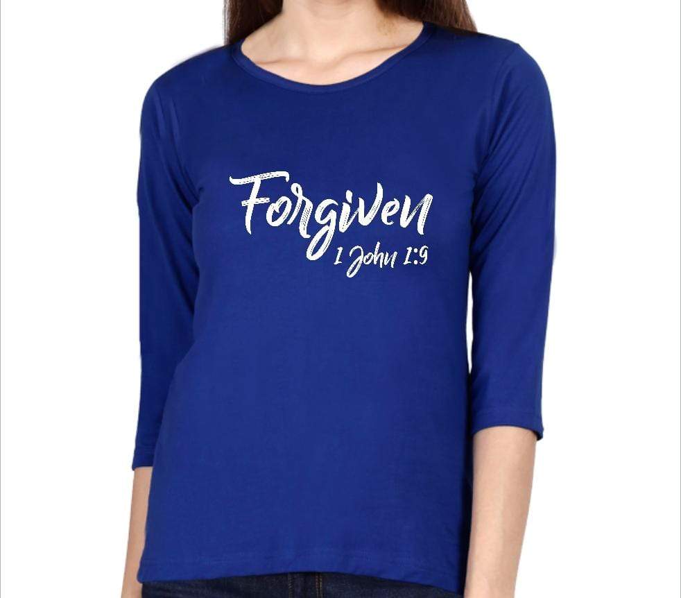 Living Words Women Round Neck T Shirt S / Light Blue Forgiven 1 John 1:9