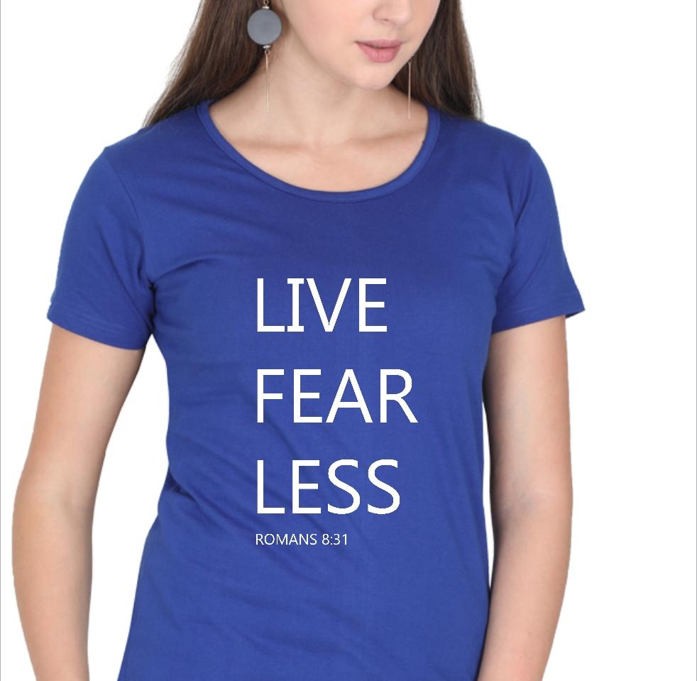 Living Words Women Round Neck T Shirt S / Light Blue Live Fear Less - Christian T-Shirt