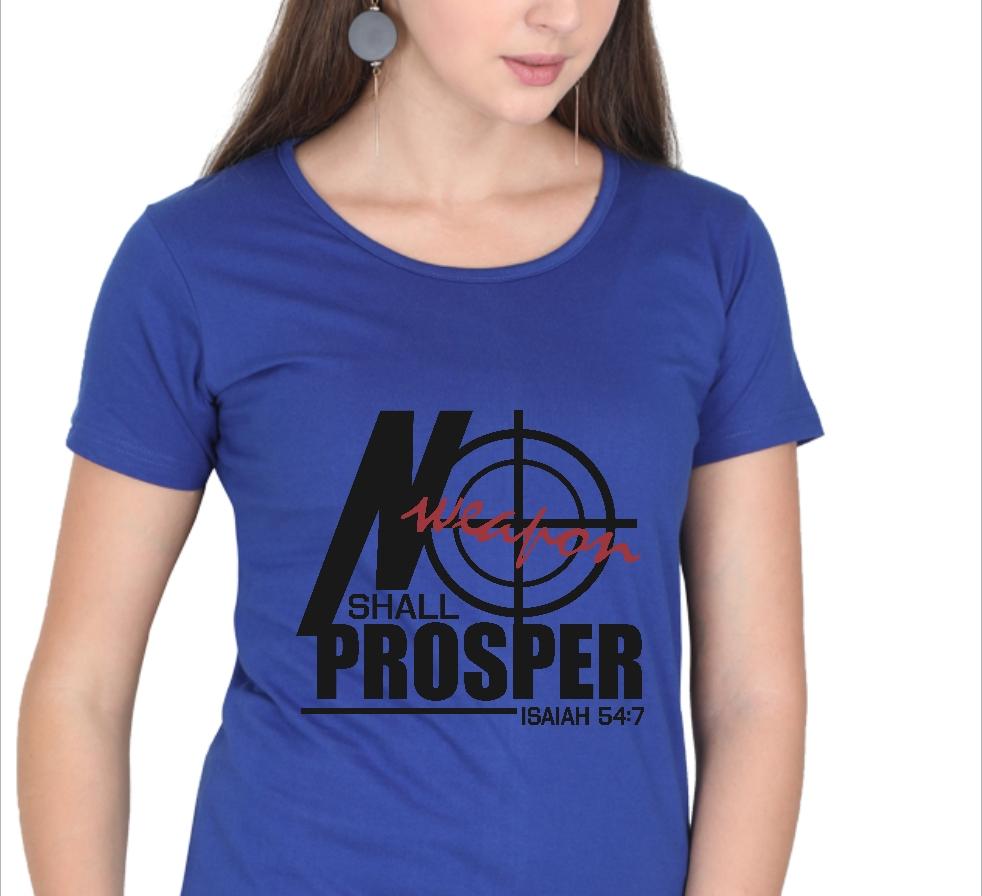 Living Words Women Round Neck T Shirt S / Light Blue No weapon shall prosper - Christian T-Shirt
