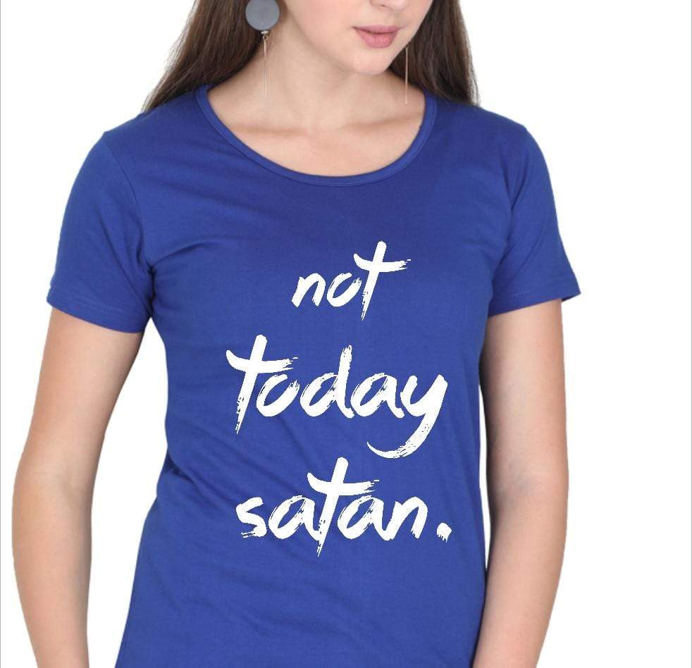 Living Words Women Round Neck T Shirt S / Light Blue Not Today Satan - Christian T-Shirt