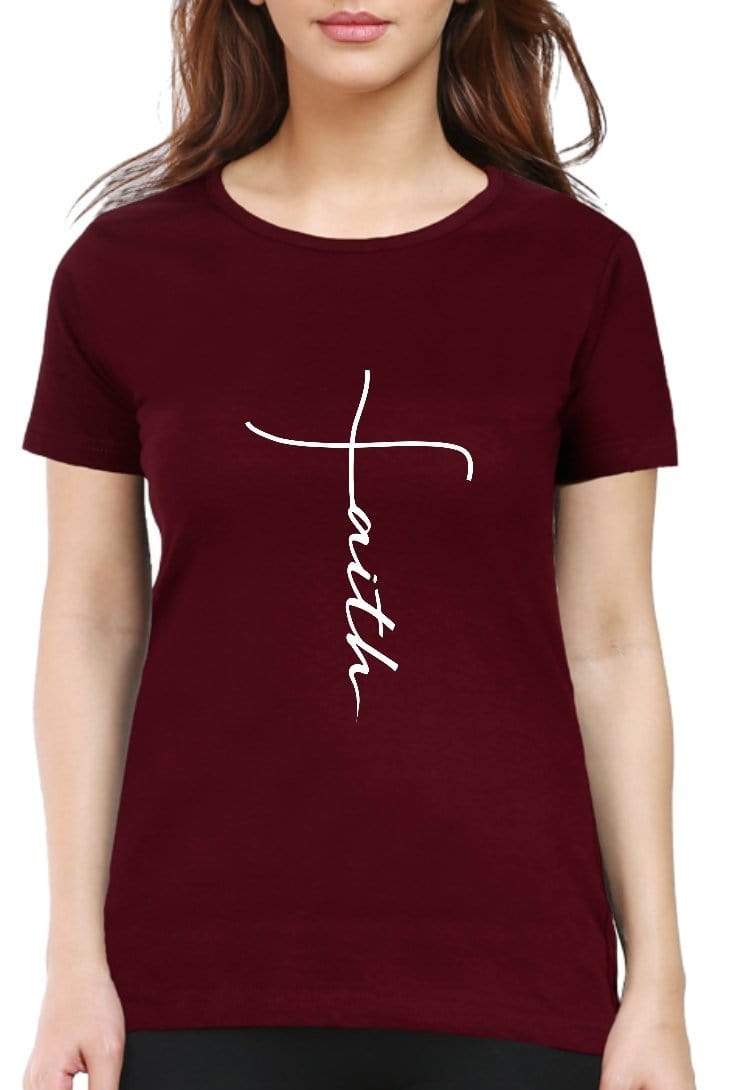 Living Words Women Round Neck T Shirt S / Maroon Faith - Christian T-Shirt
