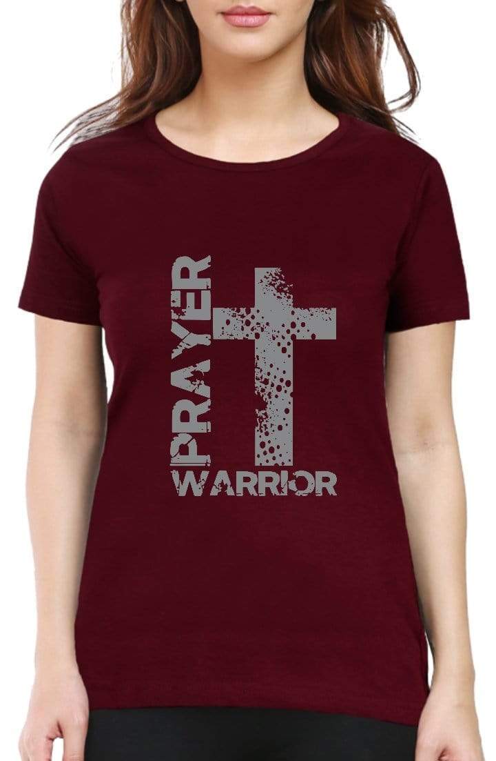 Living Words Women Round Neck T Shirt S / Maroon Prayer Warrior - Christian T-Shirt