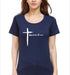 Living Words Women Round Neck T Shirt S / Navy Blue Amazing Grace Cross - Christian T-Shirt