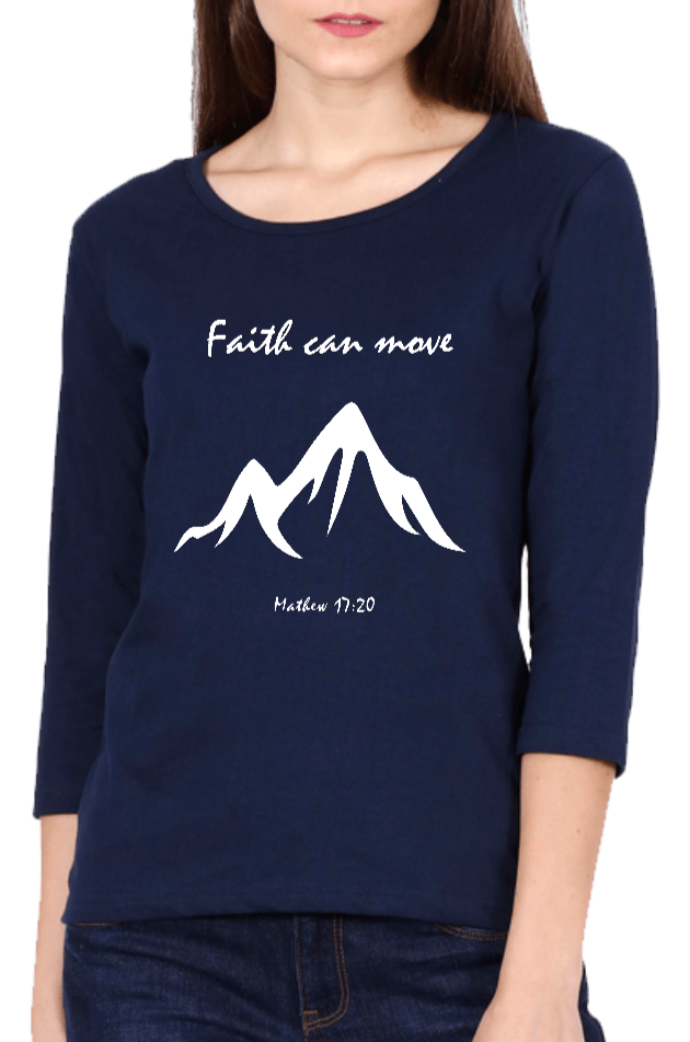 Living Words Women Round Neck T Shirt S / Navy Blue Faith can Move