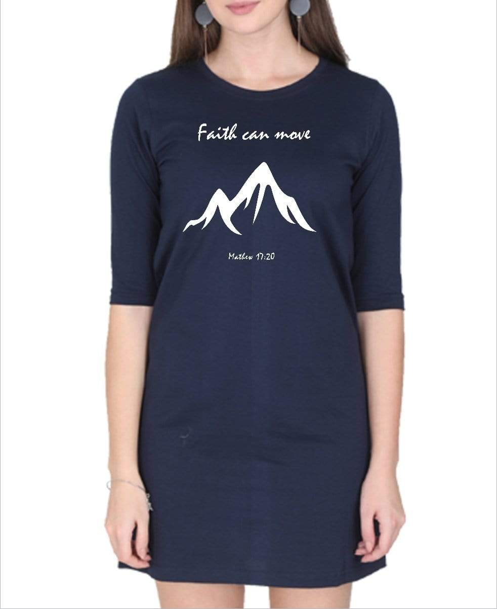 Living Words Women Round Neck T Shirt S / Navy Blue Faith can Move