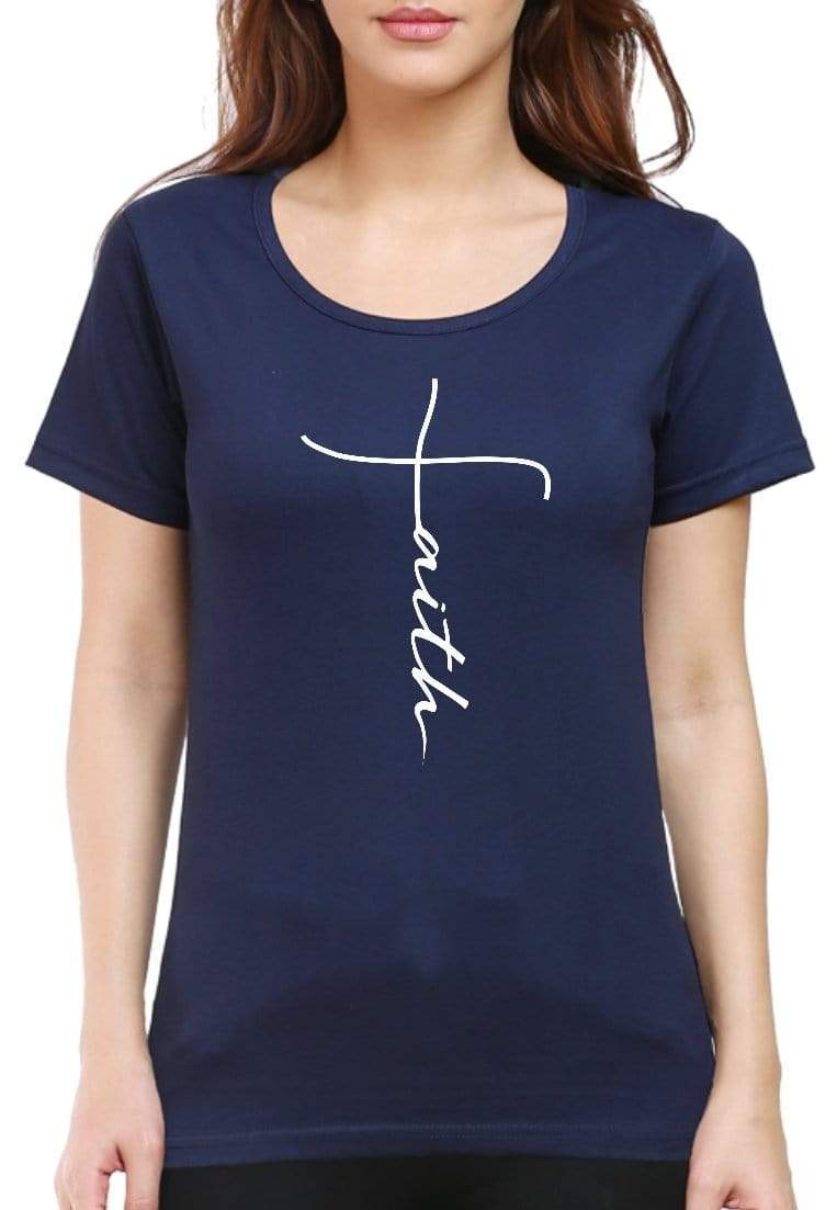 Living Words Women Round Neck T Shirt S / Navy Blue Faith - Christian T-Shirt