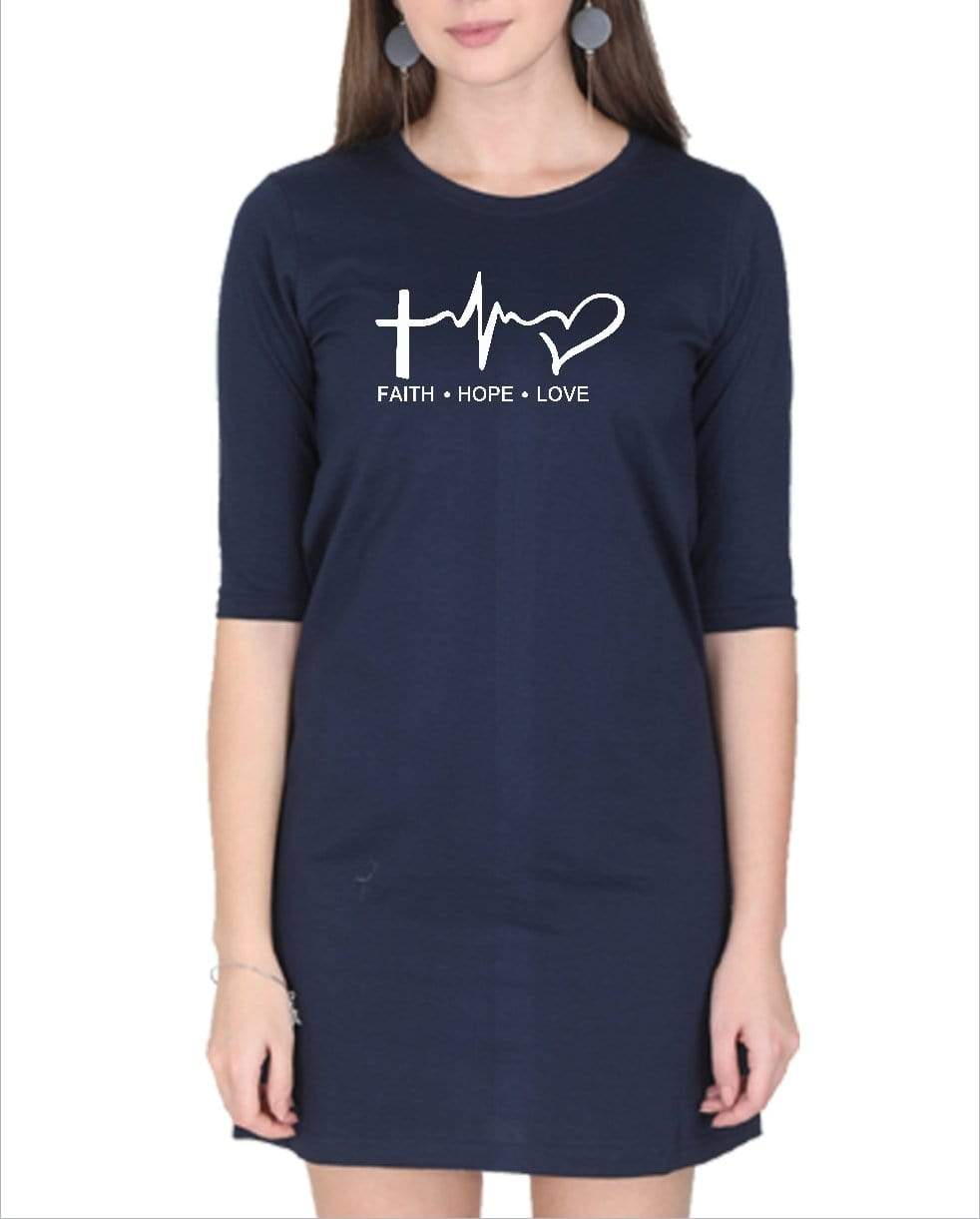 Living Words Women Round Neck T Shirt S / Navy Blue Faith Hope Love