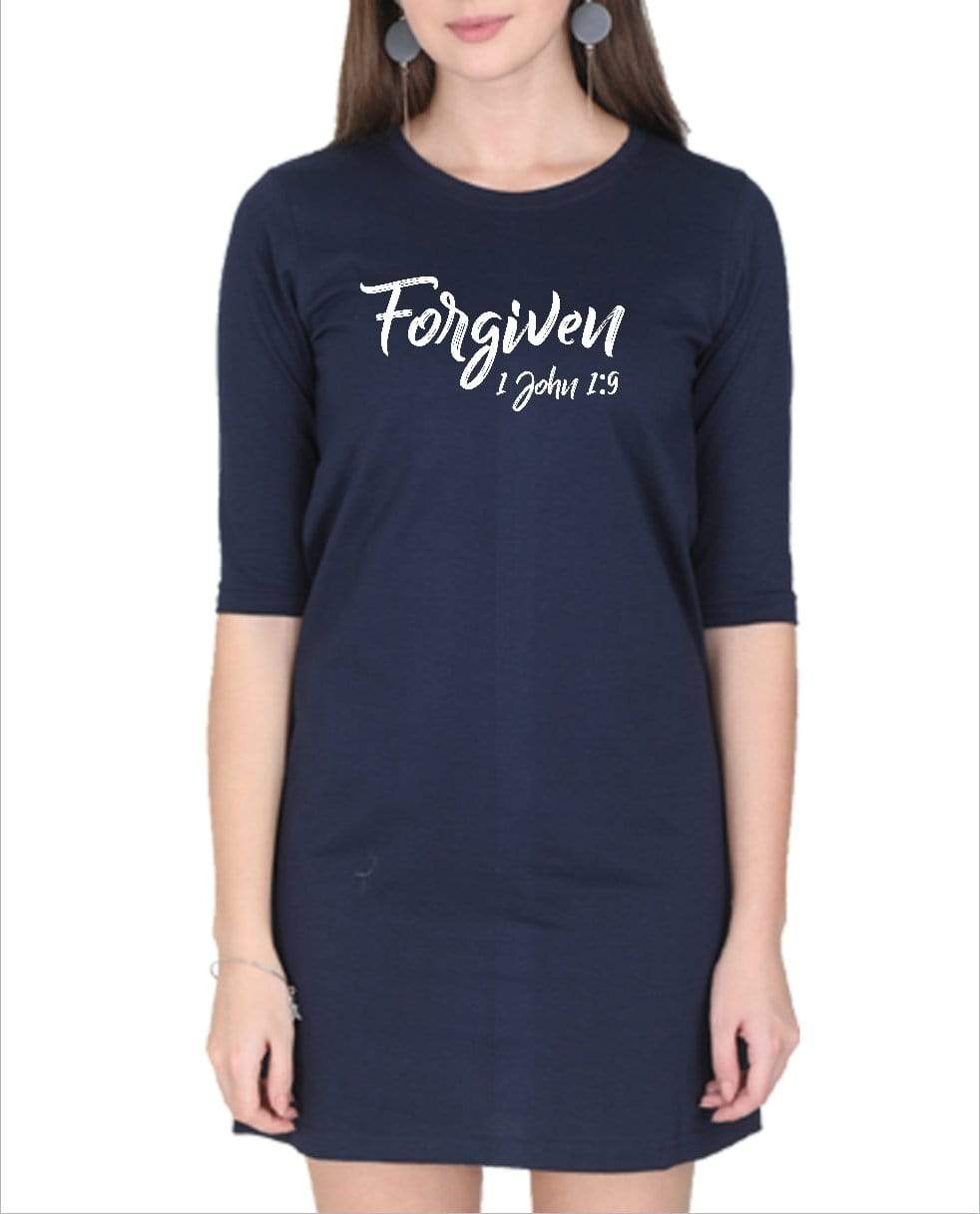 Living Words Women Round Neck T Shirt S / Navy Blue Forgiven 1 John 1:9