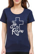 Living Words Women Round Neck T Shirt S / Navy Blue He is risen - Christian T-Shirt