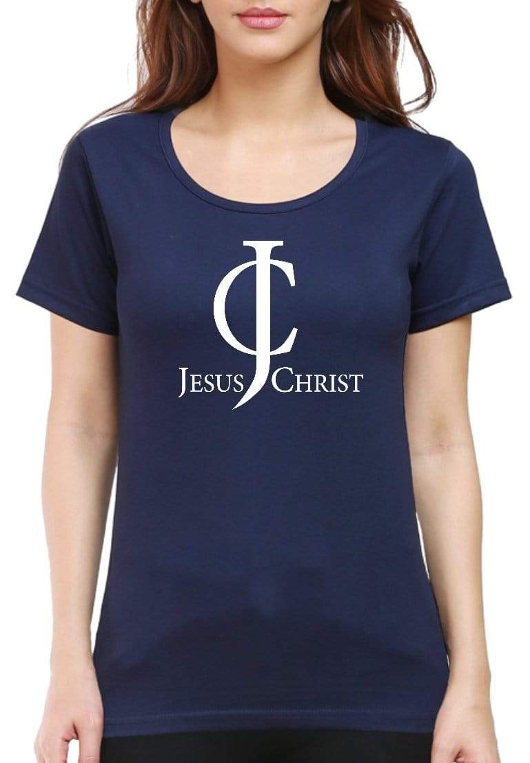 Living Words Women Round Neck T Shirt S / Navy Blue Jesus Christ - Christian T-Shirt