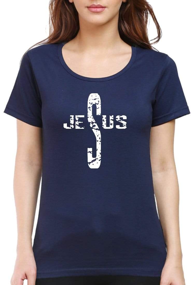 Living Words Women Round Neck T Shirt S / Navy Blue Jesus - Christian T-Shirt