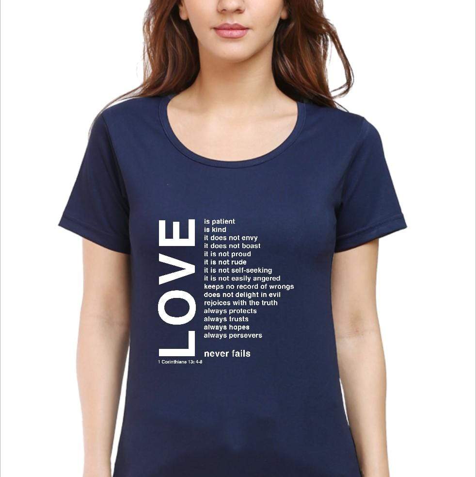 Living Words Women Round Neck T Shirt S / Navy Blue Love - Christian T-Shirt